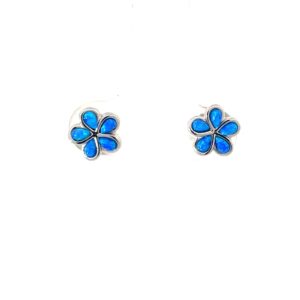 Sterling Silver created blue opal inlay flower stud earring