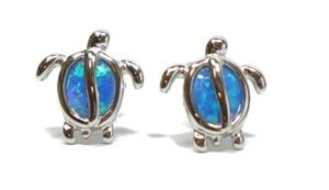 sterling silver created blue opal turtle stud earrings