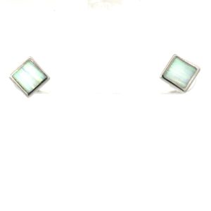 Sterling Silver Rhodium Plated Synthetic White Opal Square Stud Earrings
