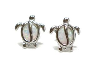 sterling silver created white opal turtle stud earring