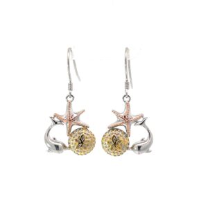 Sterling Silver tri colored dolphin and nautical dangle earring