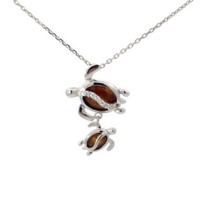 Sterling Silver wood and cubic zirconia mother and child necklace on diamond cut cable chain 18"