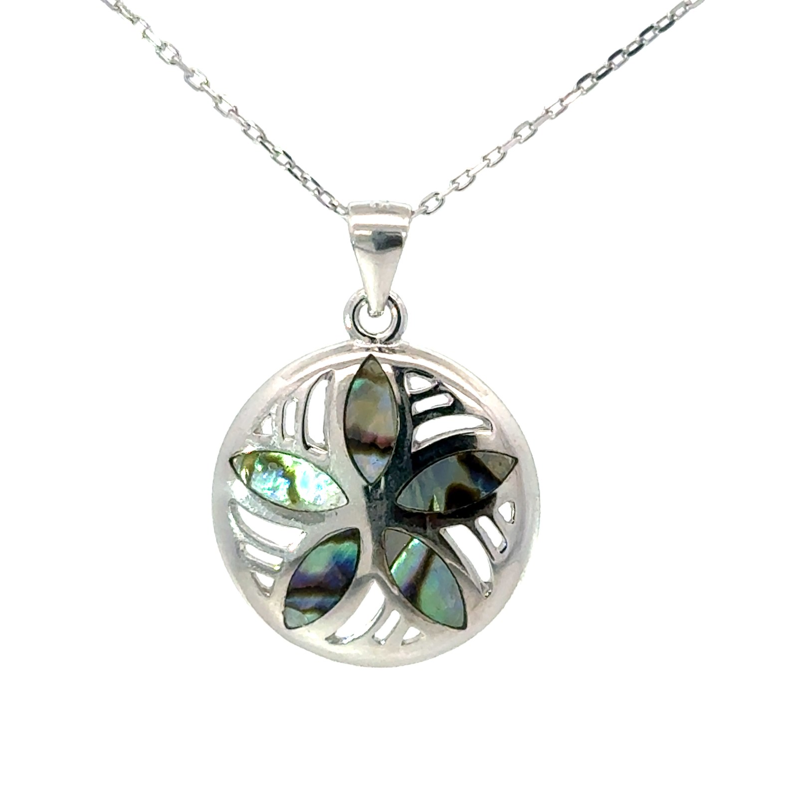 SSP ASD .jpg Sterling Silver genuine abalone sanddollar pendant 1.5mm cable chain 18"