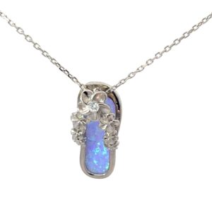 Sterling silver created inlay opal flip flop pendant on dc link chain 18" rhod plated