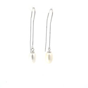 Sterling Silver white freshwater pearl dangle threader earring