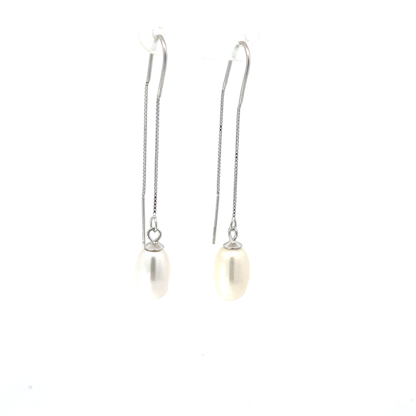 Sterling Silver white freshwater pearl dangle threader earring