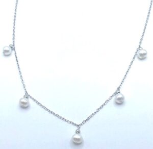 Sterling Silver danle 5 pearl necklace adjustable