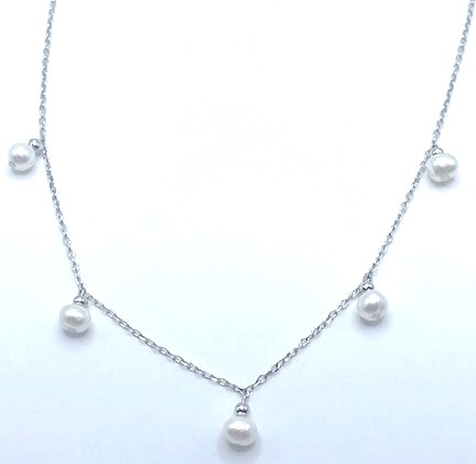 SSPN D .jpg Sterling Silver danle 5 pearl necklace adjustable