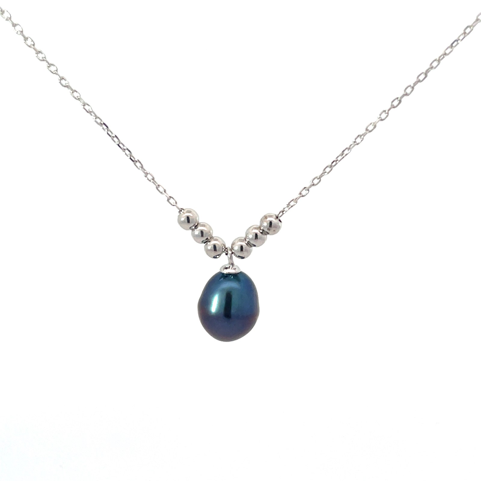 SSPN B .jpg Sterling Silver black freshwater pearl beaded necklace