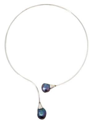 Sterling Silver rhodium plated freshwater black pearl collar neckalce