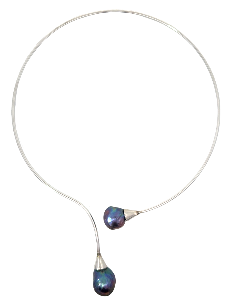 SSPN E .png Sterling Silver rhodium plated freshwater black pearl collar neckalce