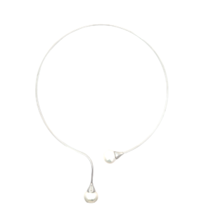 Sterling Silver rhodium plated fresh water peal open collar necklace