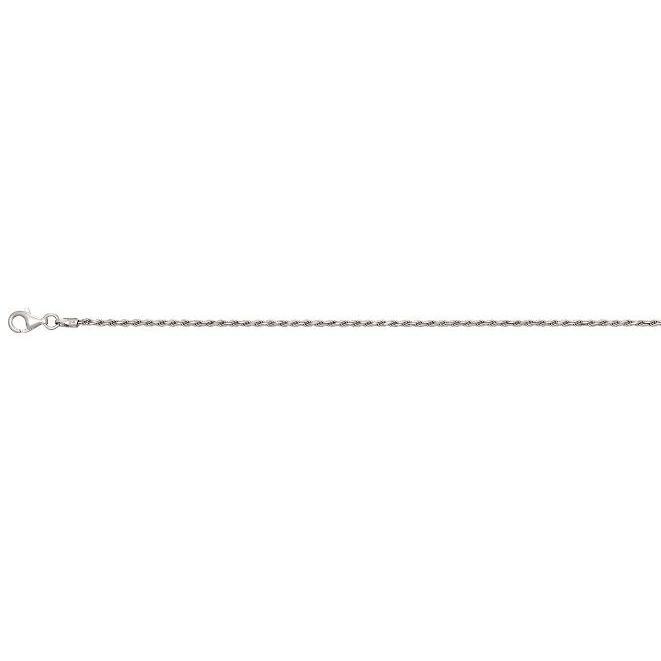 Sterling silver rhodium plated solid diamond cut rope1.4mm chain with claw catch closure18" long