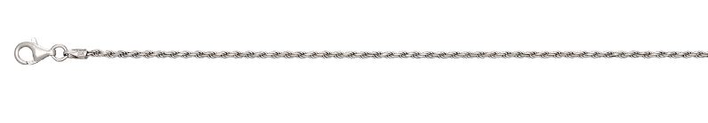 Sterling Silver rhod plated 1.4mm diamond cut solid rope chain 22" with claw catch closure