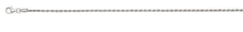 Sterling Silver solid diamond cut 1.8mm rope chain with claw catch closure rhod plated 22"