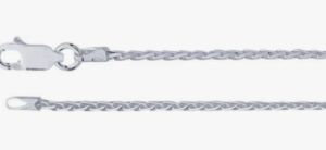 Sterling Silver 1.2mm diamond cut round wheat chain with claw catch rhod plated 22"