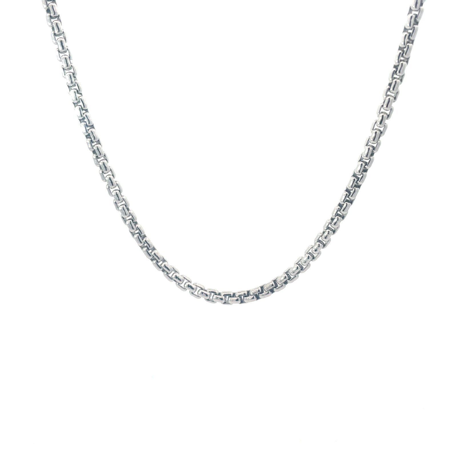 SSR .jpg Sterling Silver 2.55mm solid round box chain 18" rhodium plated