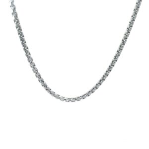 Sterling Silver 2.55mm solid round box chain with claw catch rhodium plated 22"