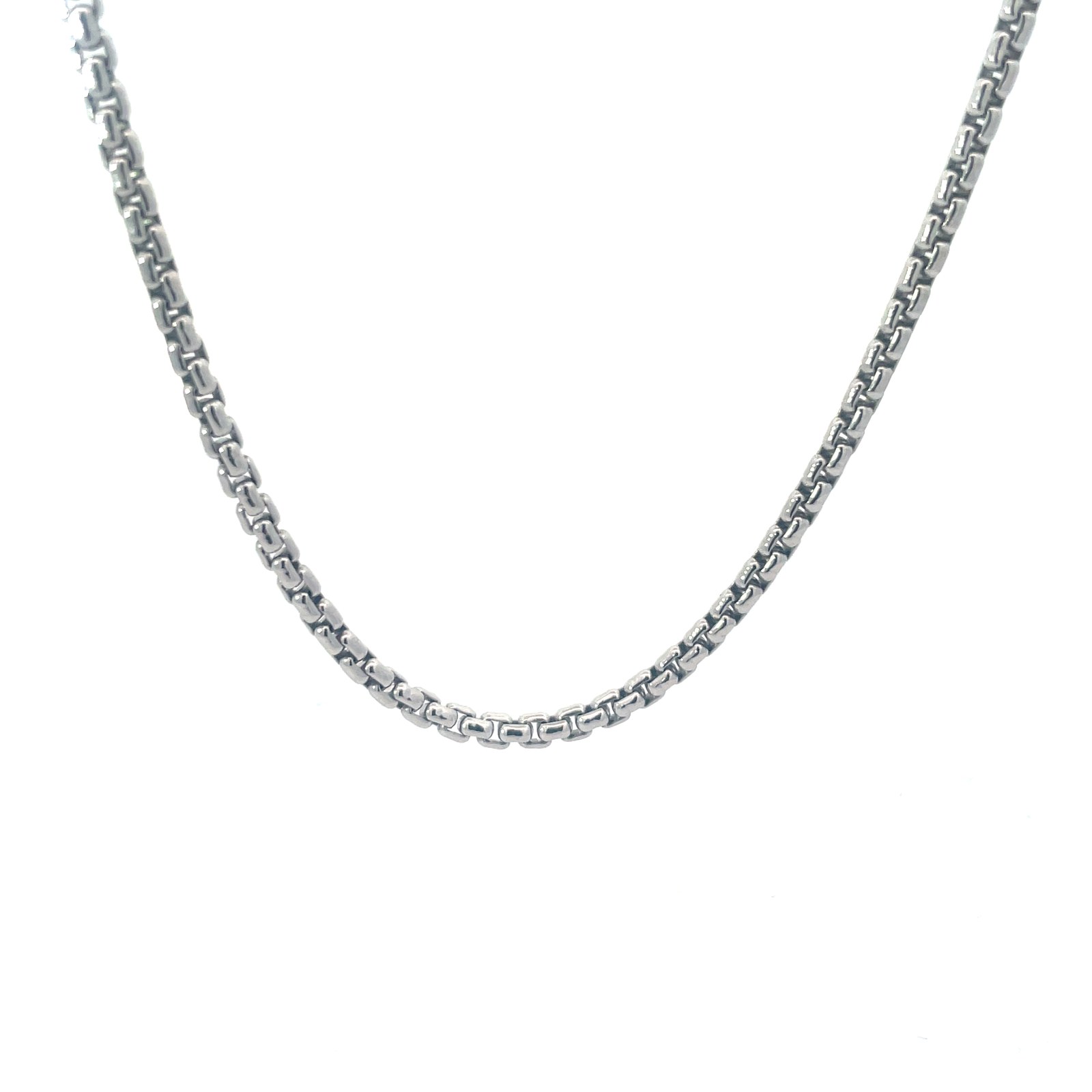 SSR .jpg Sterling Silver 2.55mm solid round box chain with claw catch rhodium plated 22"