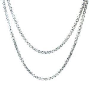 Sterling Silver 2.55mm solid round box chain with claw catch 24" rhodium plated