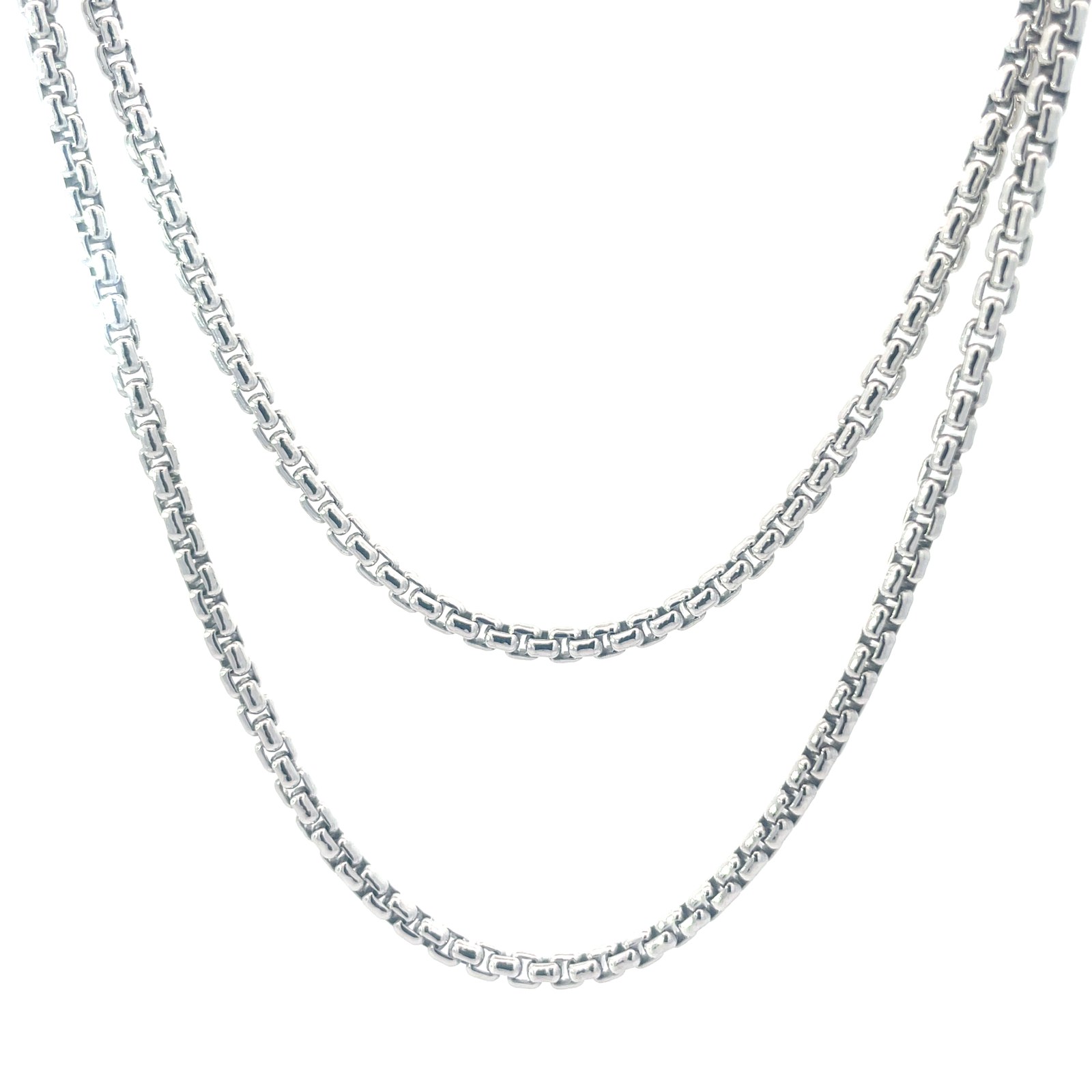 SSR .jpg Sterling Silver 2.55mm solid round box chain with claw catch 24" rhodium plated