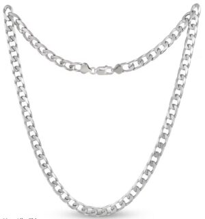 Sterling Silver 3.5mm solid miami curb link chain with claw catch rhod plated 22"
