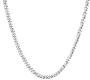 Sterling Silver 3.5mm miami curb link chain with claw catch closure rhod plated 24"