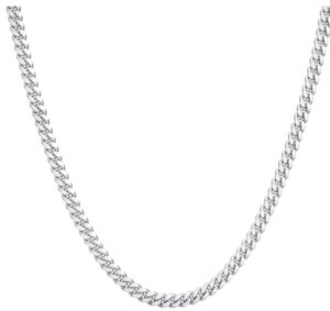 Sterling Silver 4.9mm miami cuban link chain with claw catch closure 24" rhod plated