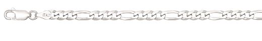 Sterling Silver 4.4mm shiny figaro link chain rhod plated 20"