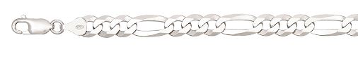 Sterling Silver shiny solid figaro link 6.3mm rhod plated chain 20"