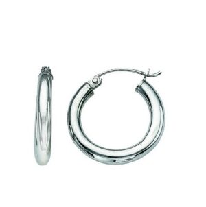 Sterling silver shiny 3mm by 20mm polished hoop earring rhod plated