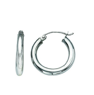 Sterling silver shiny 3mm by 20mm polished hoop earring rhod plated