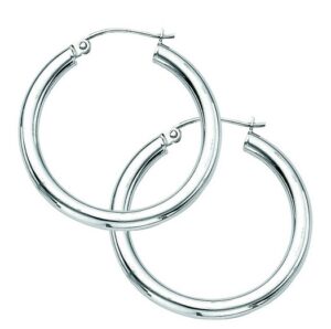 Sterling Silver 3mm by 30 shiny hoop earring rhod plated