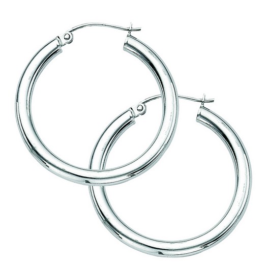 Sterling Silver 3mm by 30 shiny hoop earring rhod plated