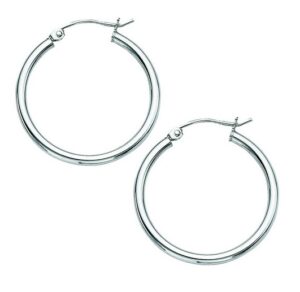 Sterling silver rhodium plated 2mm by 25mm shiny hoop earring