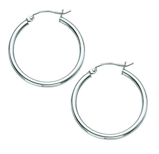 Sterling silver rhodium plated 2mm by 25mm shiny hoop earring