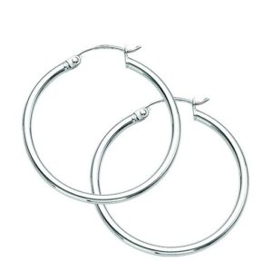 Sterling Silver rhodium plated 2mm by 30mm shiny hoop earring