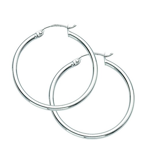 Sterling Silver rhodium plated 2mm by 30mm shiny hoop earring