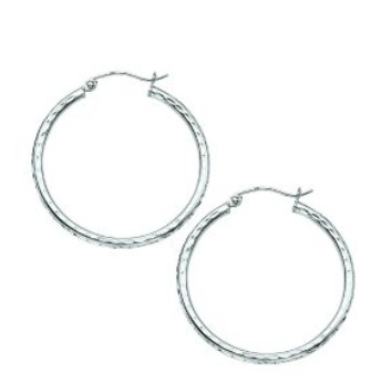 Sterling Silver diamond cut 2mm by 30mm hoop earring rhod plate