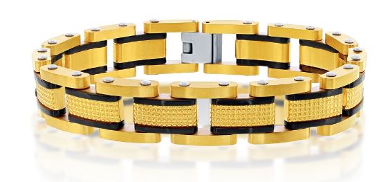 ST .jpg Stainless steel gold and black plated textured link bracelet