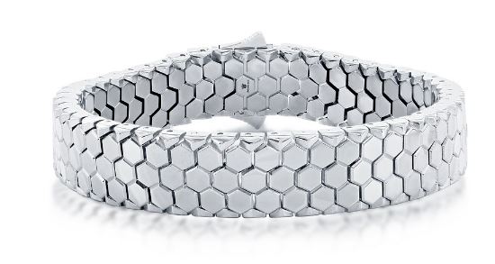 ST .jpg Mans Stainless Steel polished honey comb design interlocking bracelet