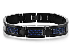 Stainless Steel Carbon Fiber Bracelet - Black & Blue