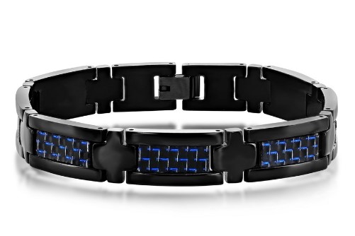 ST .jpg Stainless Steel Carbon Fiber Bracelet - Black & Blue