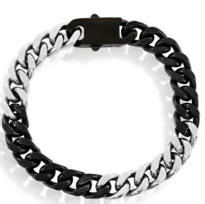 Stainless Steel 10mm Cuban Link Bracelet - Black & Silver