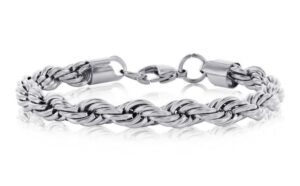 Stainless steel 8mm rope chain bracelet with claw catch