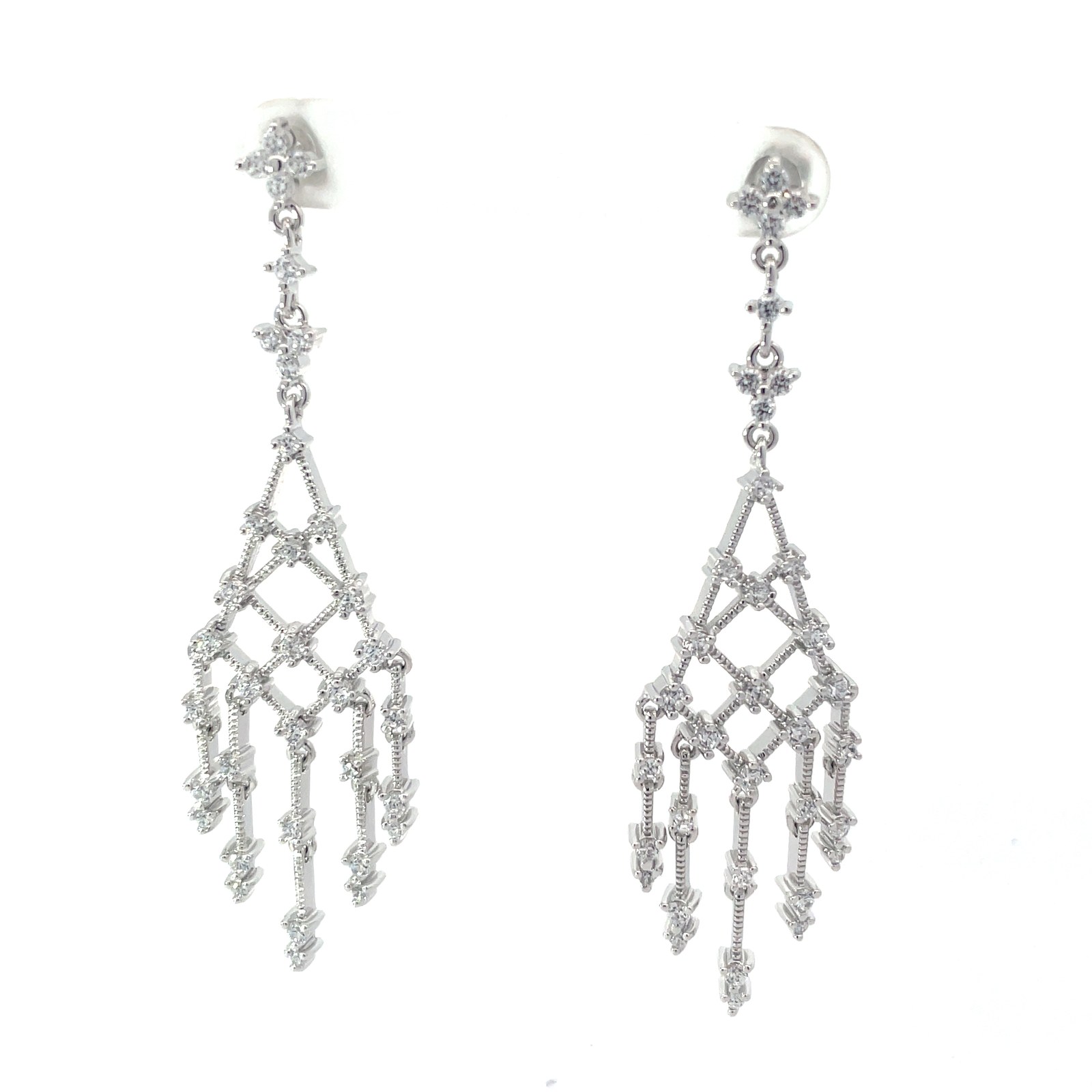 Sterling Silver rhodium plated open Chandelier dangle cubic zirconia earring
