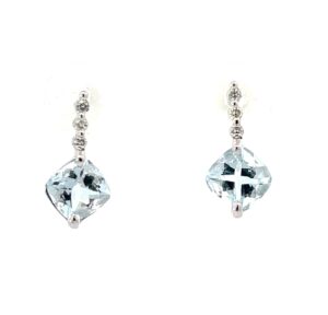 14kt white gold diamond and aquamarine dangle earring A tw 1.76cts D tw 0.08cts