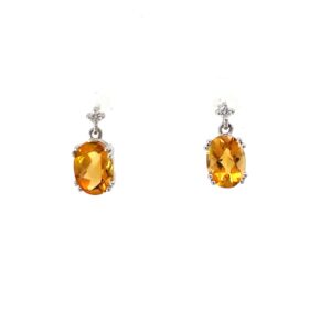 14kt white gold diamond and citrine dangle earring D tw 0.04 cts C tw 1.56ct
