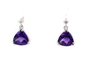 14kt white gold diamond and amethyst checkerboard earrings