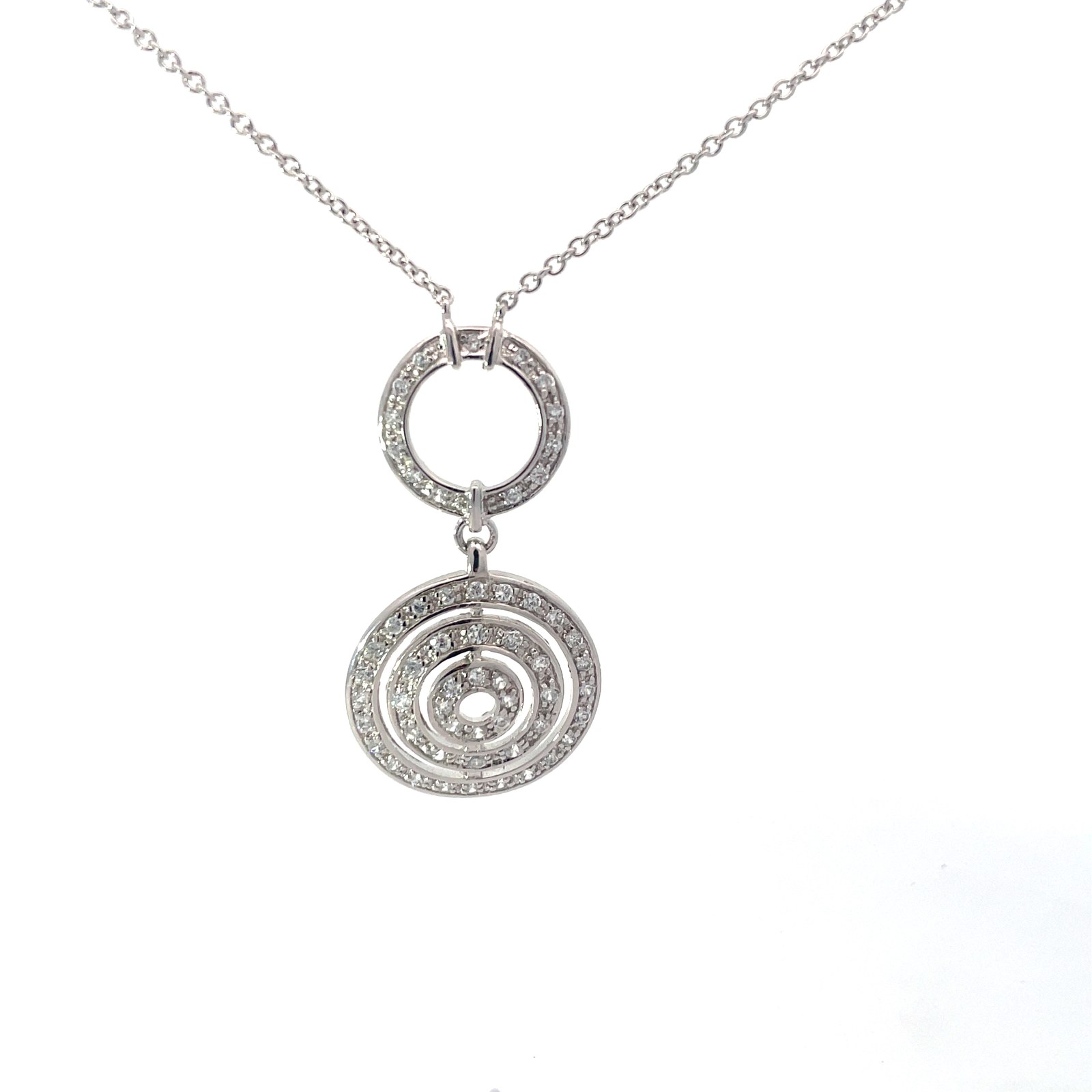Sterling Silver rhodium plated multi circle cubic zirconia dangle adjustable necklace